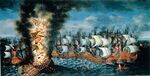 Slaget vid Ölands södra udde den 1 juni 1676, målat av Claus Møinichen. Vid slaget sänks regalskeppet Kronan.
